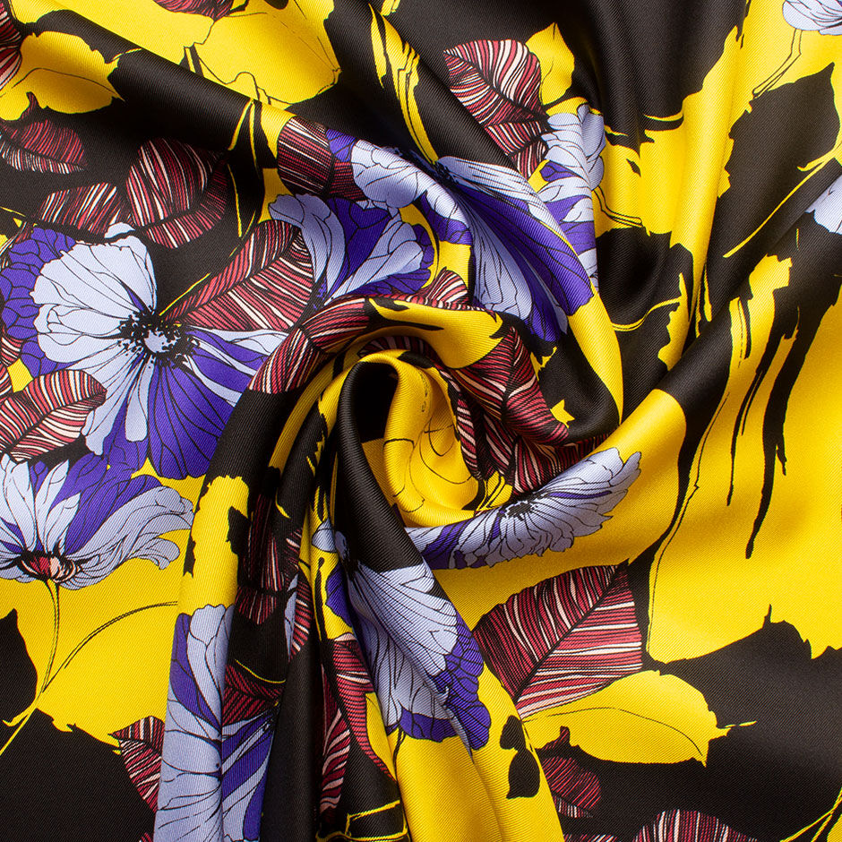 Blue & Pink Floral Printed Silk Twill (A 3.15m Piece)