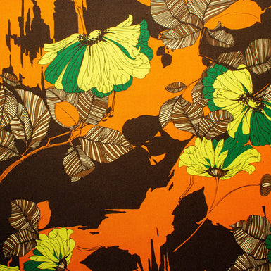 Orange & Brown Floral Printed Silk  Twill