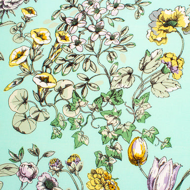 Yellow Floral Printed Aqua Silk Crêpe de Chine (A 2.40m Piece)