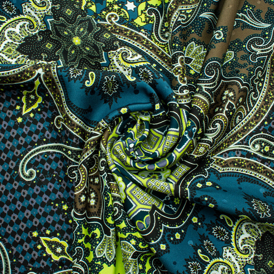 Ink, Green & Brown Printed Silk Jacquard