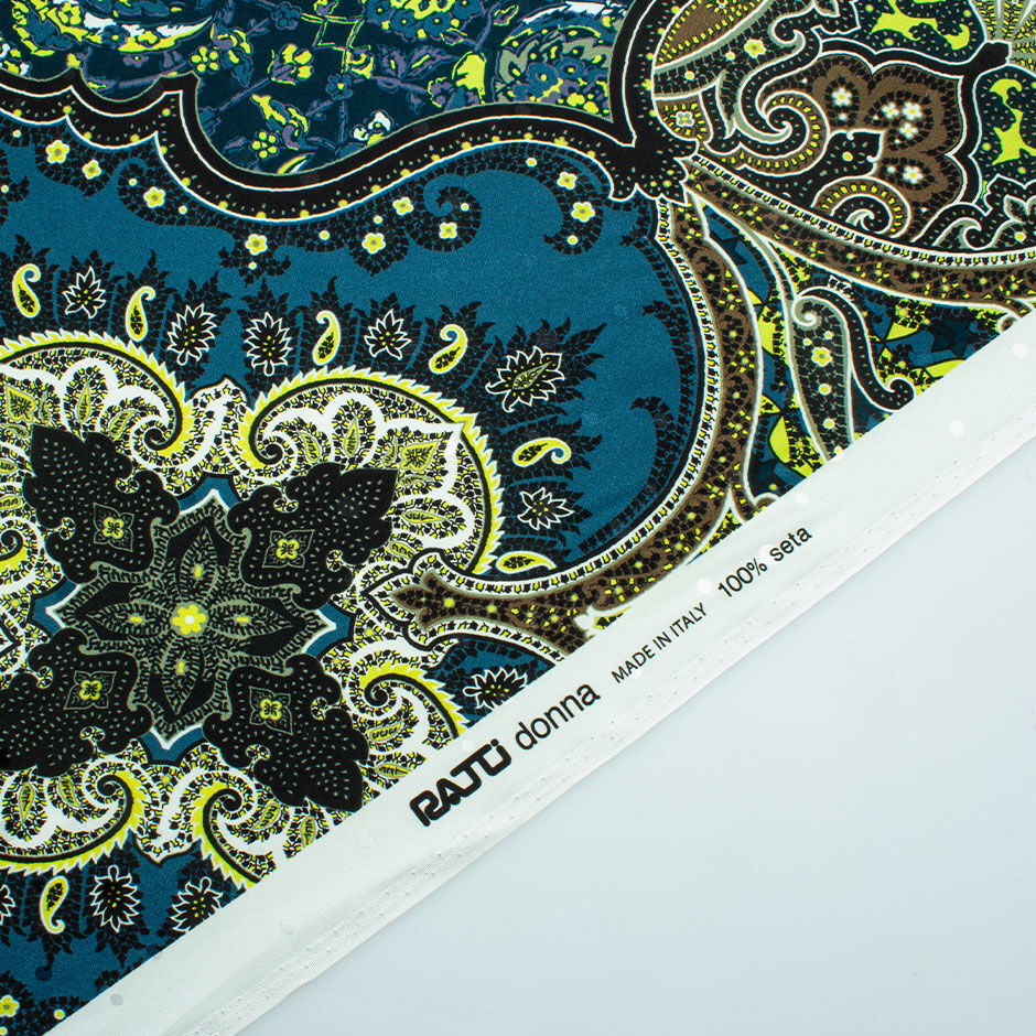 Ink, Green & Brown Printed Silk Jacquard