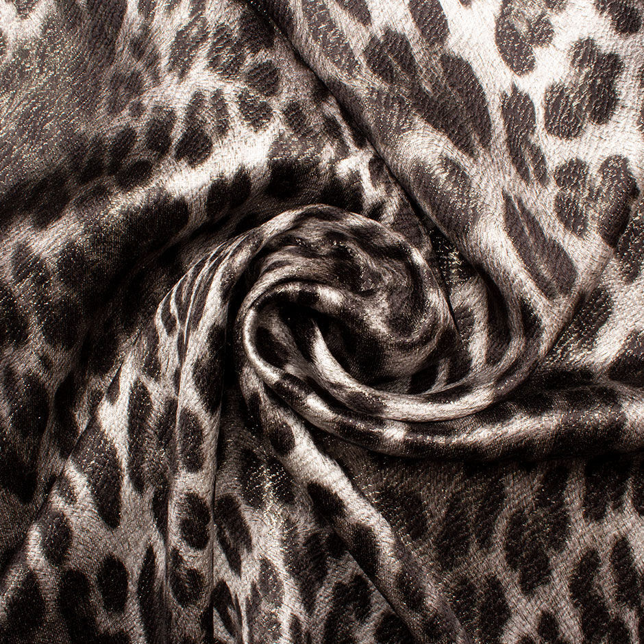 Grey & Black Metallic Animal Print Silk Blend