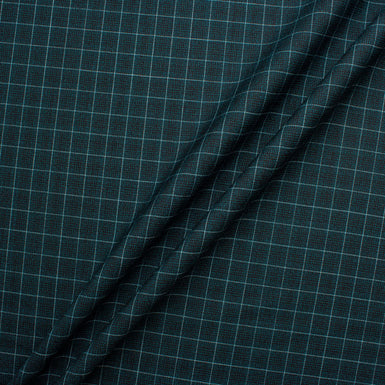 Dark Teal Graph Checkered Pure Wool Suiting