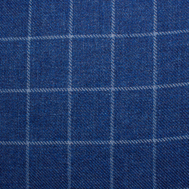 Blue Checkered Hemp & Wool Blend Suiting Fabric
