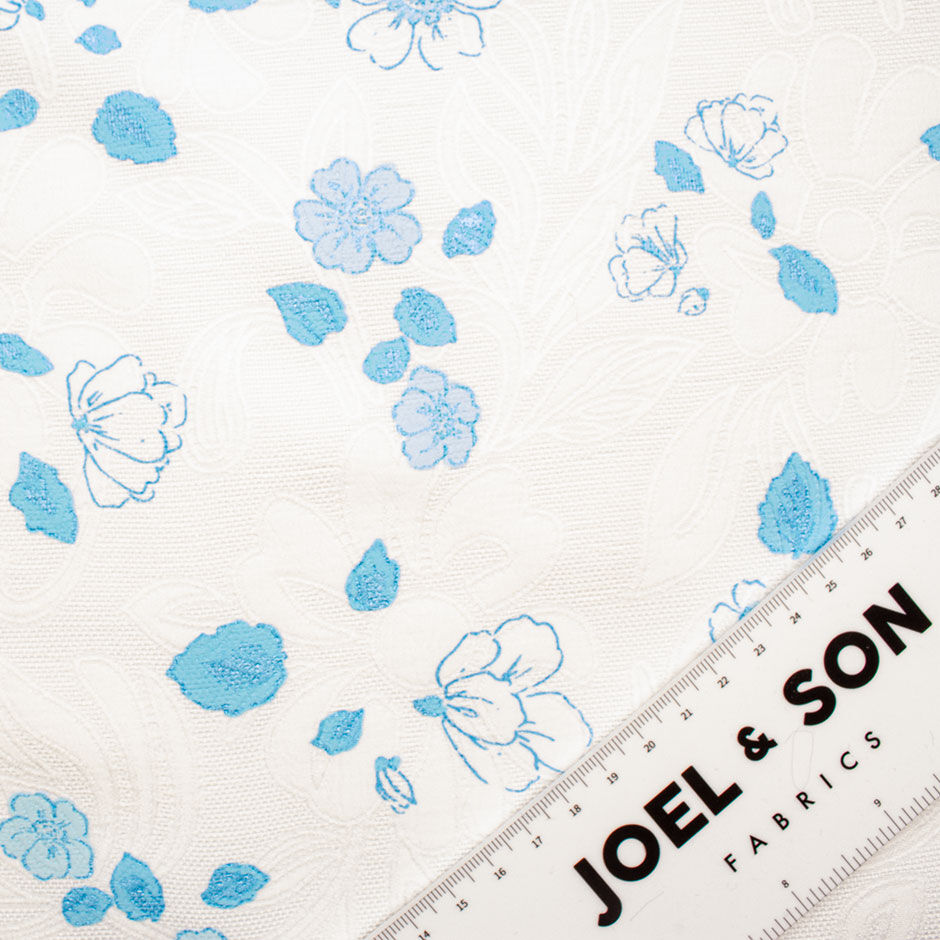 Turquoise Floral Printed Microfibre Piqué Fabric