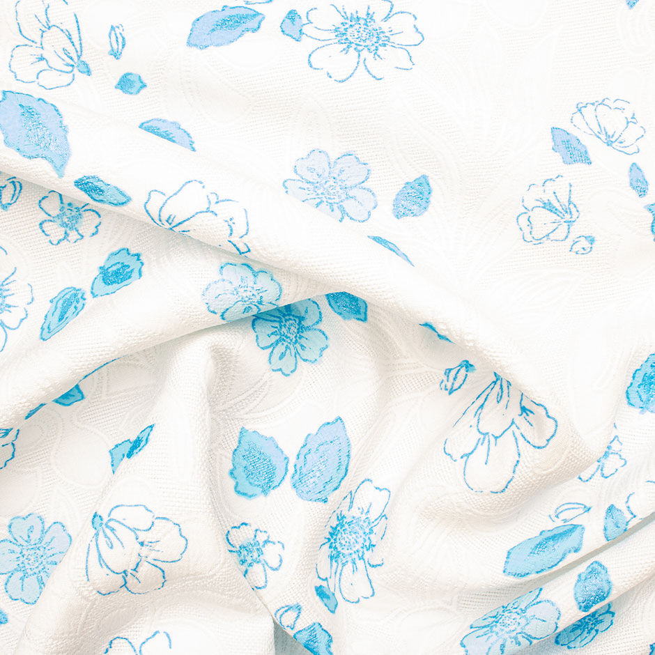 Turquoise Floral Printed Microfibre Piqué Fabric