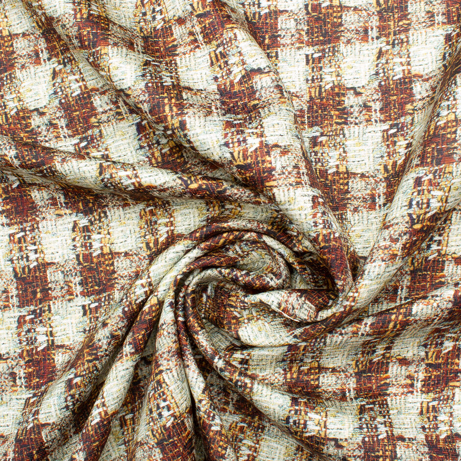 Bordeaux & Pale Green Bouclé Printed Silk Faille