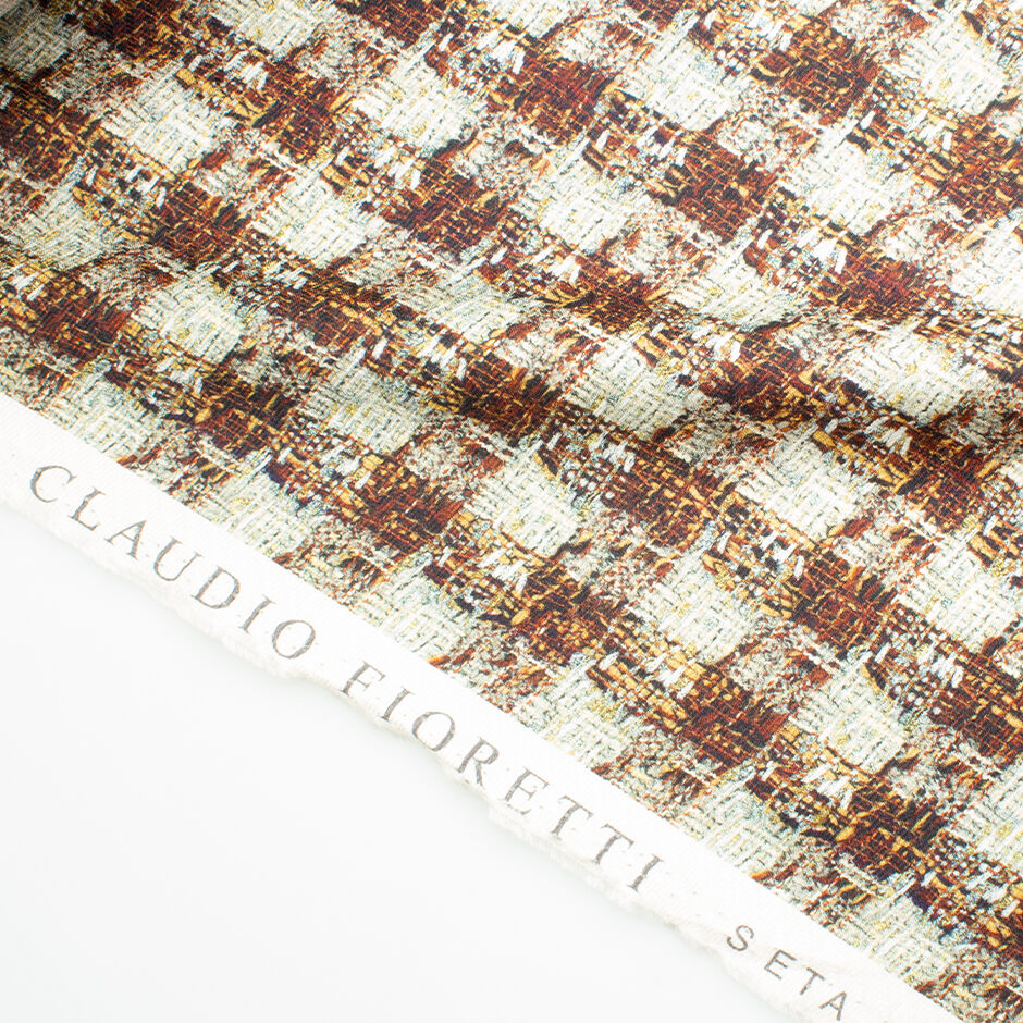 Bordeaux & Pale Green Bouclé Printed Silk Faille