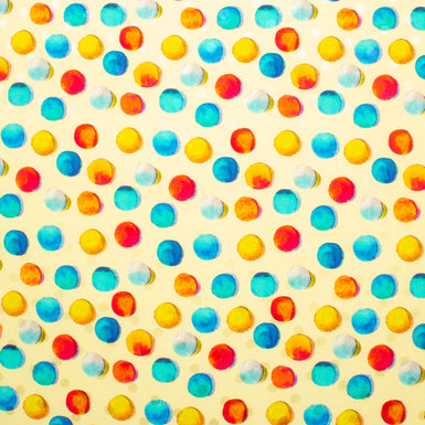Multi-Coloured Bubble Printed Soft Yellow Silk Jacquard