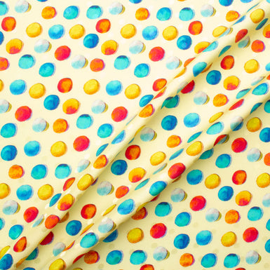 Multi-Coloured Bubble Printed Soft Yellow Silk Jacquard
