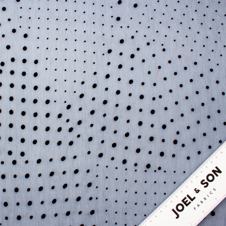 French Blue Spotted Pure Silk Crinkled Chiffon
