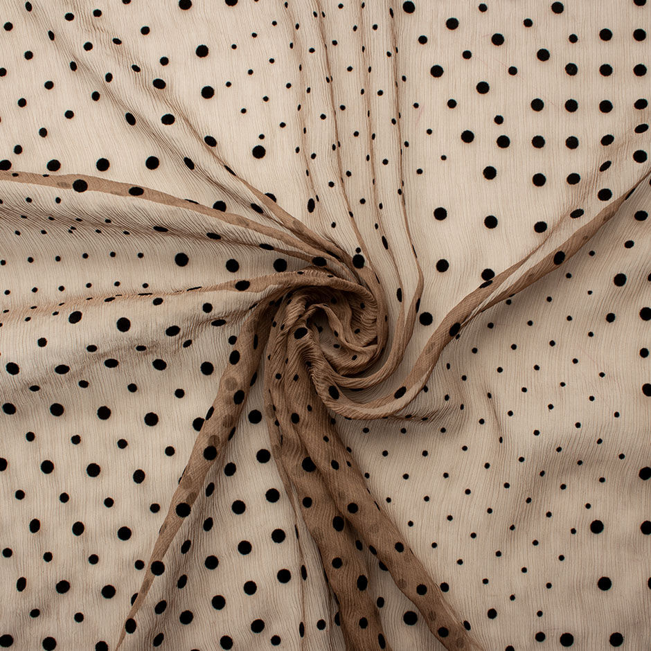 Mocha Brown Spotted Crinkled Silk Chiffon