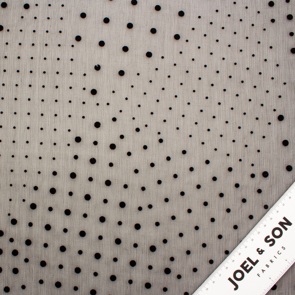 Black On Black Flocked Spotted Crinkled Silk Chiffon