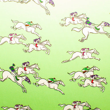 Horse Racing Themed Apple Green Pure Silk Satin Fabric