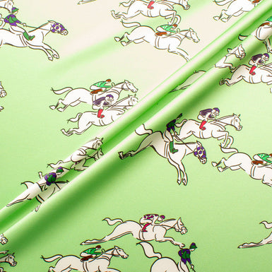 Horse Racing Themed Apple Green Pure Silk Satin Fabric