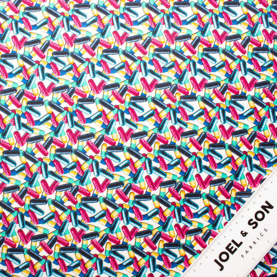 Multi-Coloured Pill Printed Silk Twill Fabric