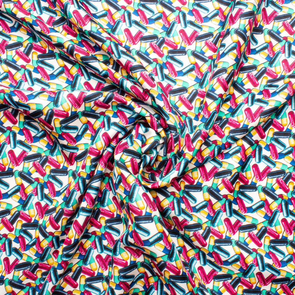 Multi-Coloured Pill Printed Silk Twill Fabric