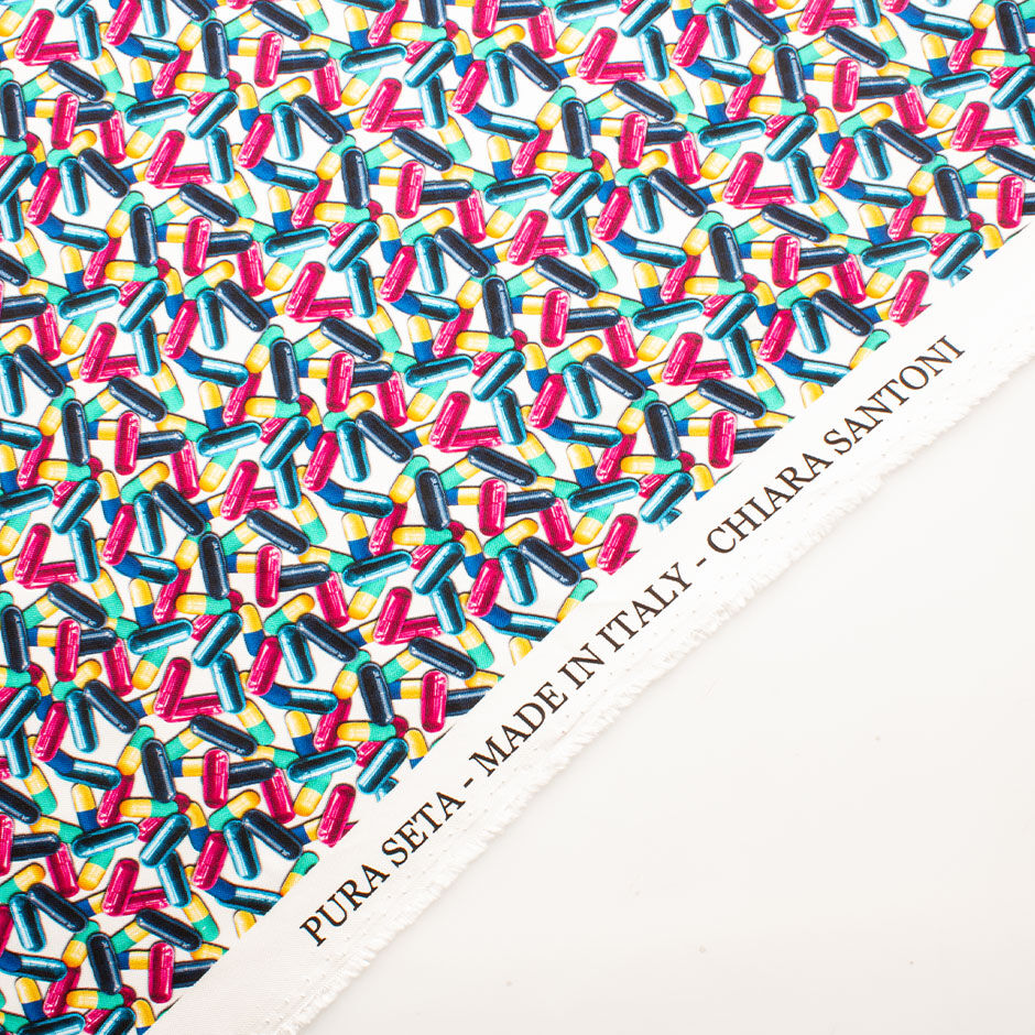 Multi-Coloured Pill Printed Silk Twill Fabric