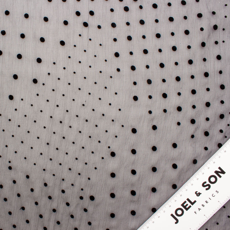 Midnight Blue Flocked Spot Crinkled Silk Chiffon