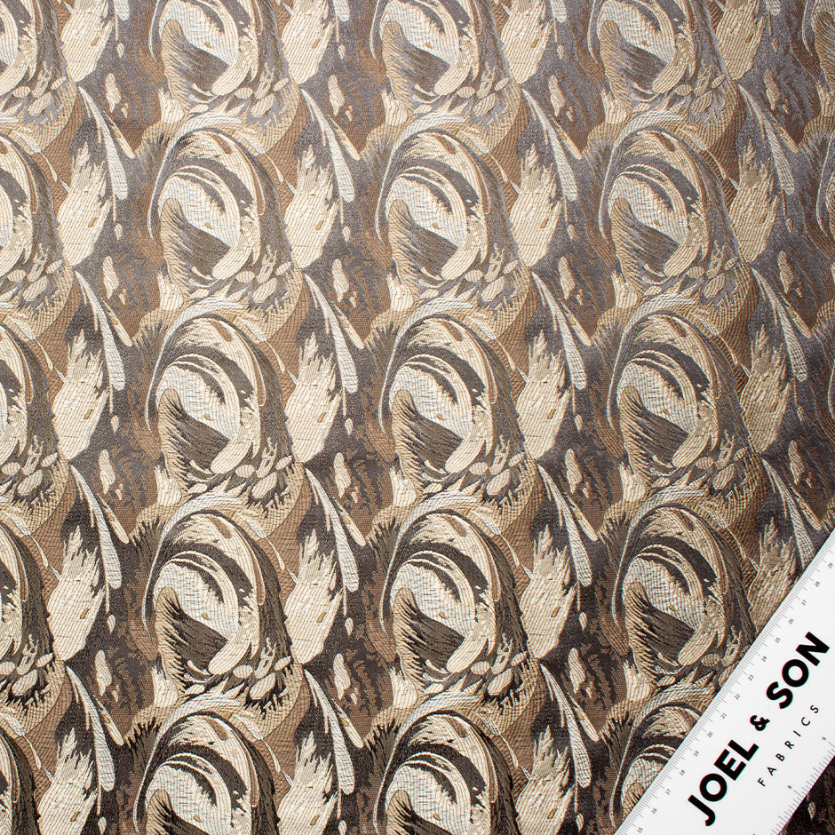 Deep Taupe & Gold Abstract Jacquard Brocade