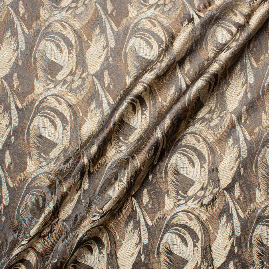 Deep Taupe & Gold Abstract Jacquard Brocade