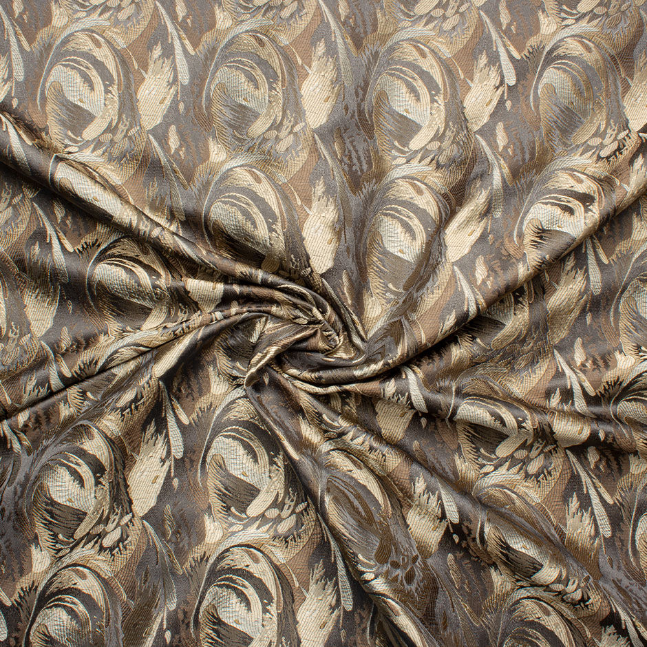 Deep Taupe & Gold Abstract Jacquard Brocade