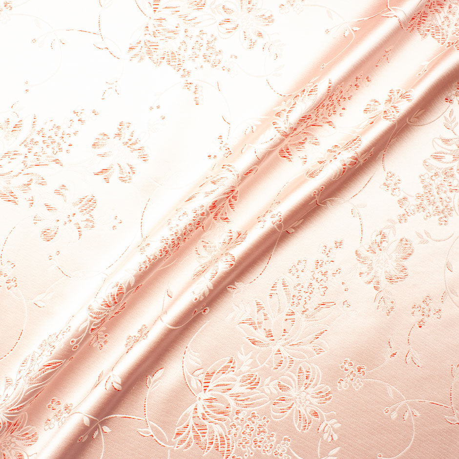 Coral & Pink Floral Pure Silk Jacquard Brocade