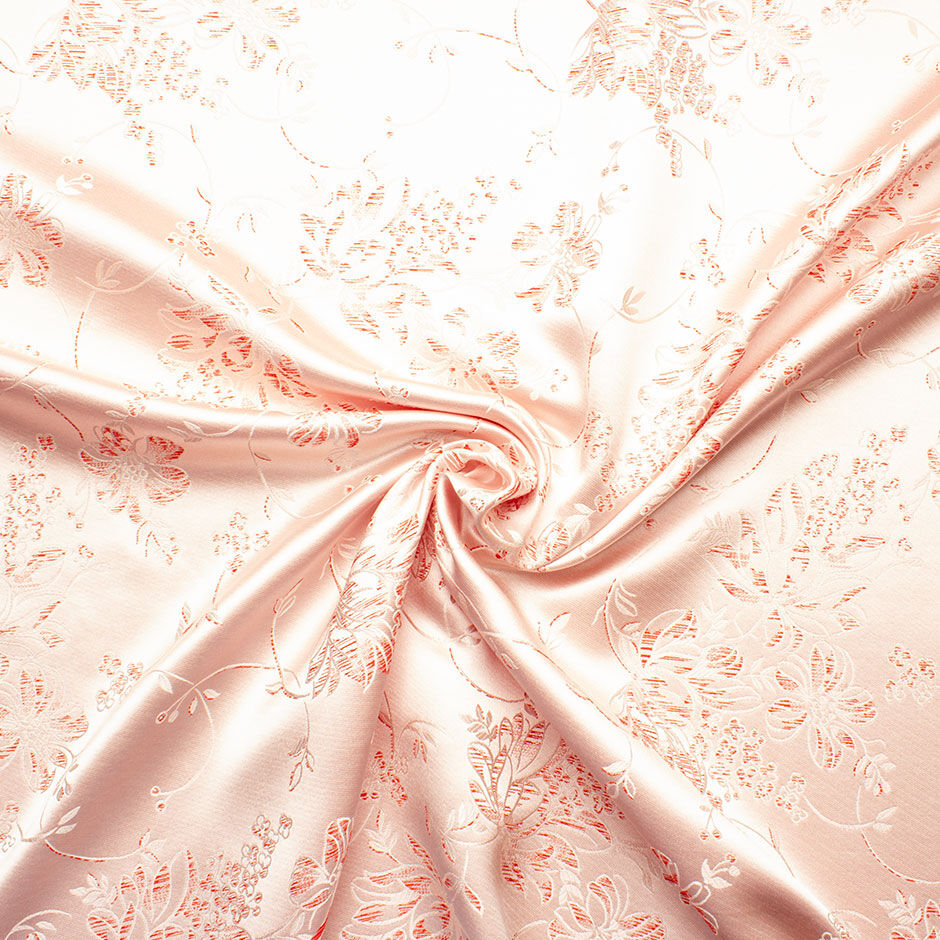 Coral & Pink Floral Pure Silk Jacquard Brocade