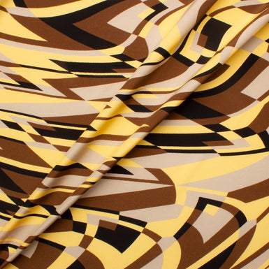 Brown, Beige & Yellow Geometric Printed Silk