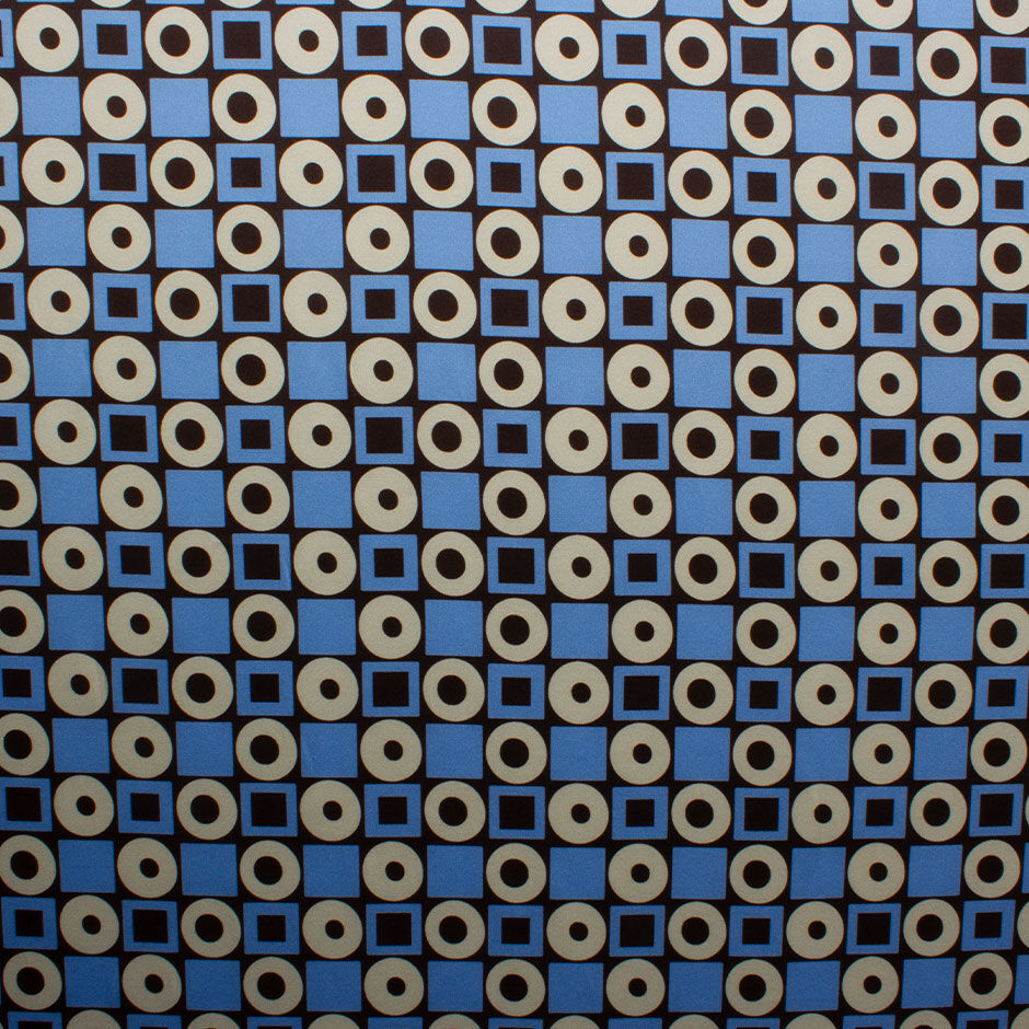 Blue, Brown & Ivory Geometric Printed Silk Satin