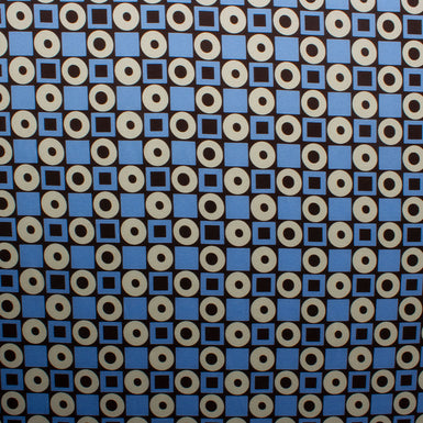 Blue, Brown & Ivory Geometric Printed Silk Satin