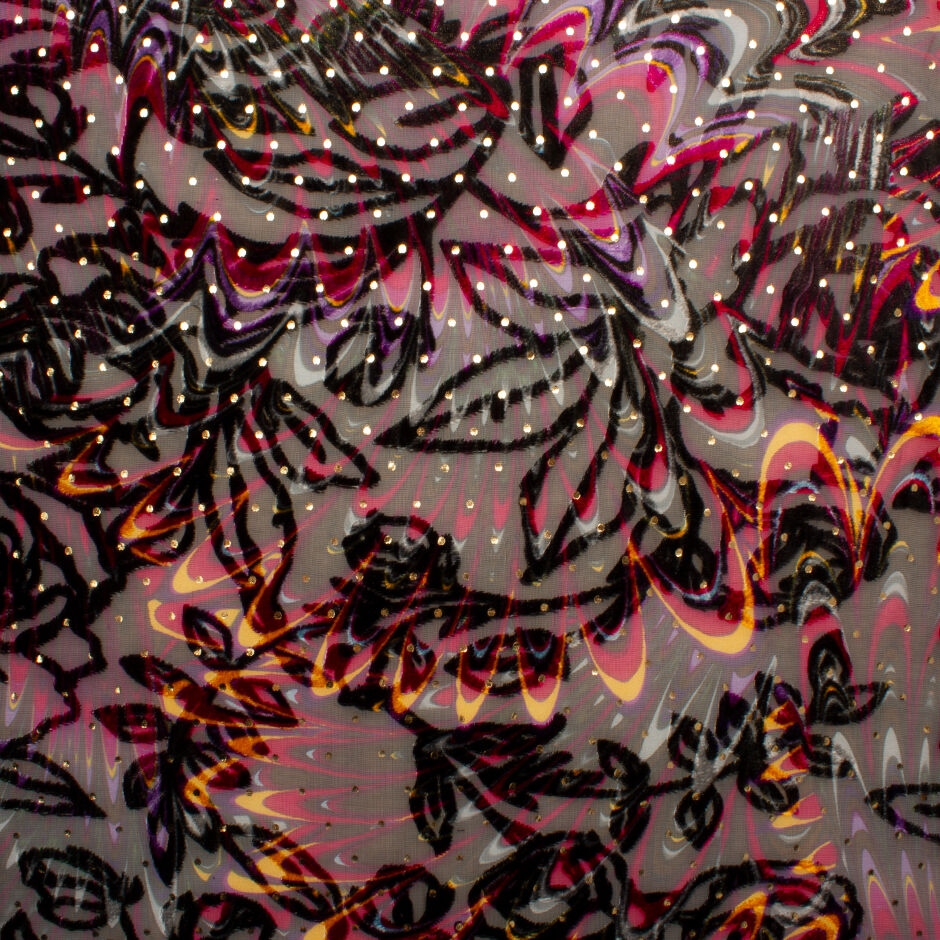 Pink, Orange, Black Laminated Devoré Velvet