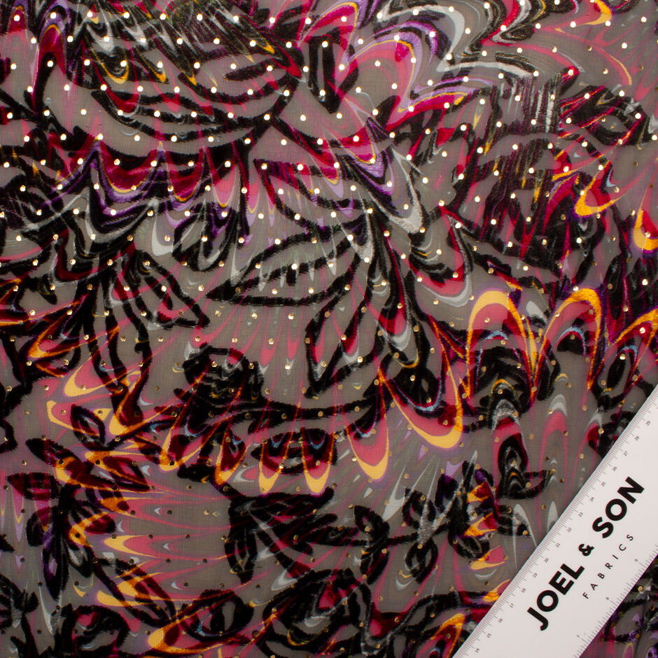 Pink, Orange, Black Laminated Devoré Velvet