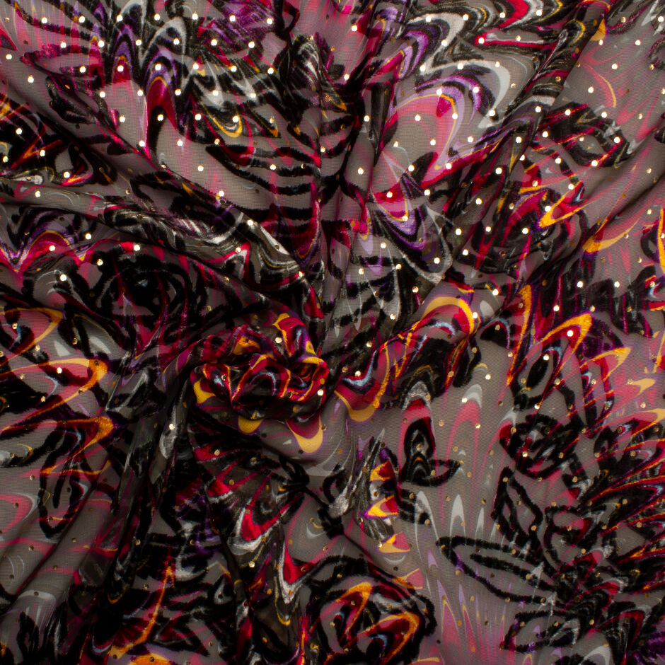 Pink, Orange, Black Laminated Devoré Velvet