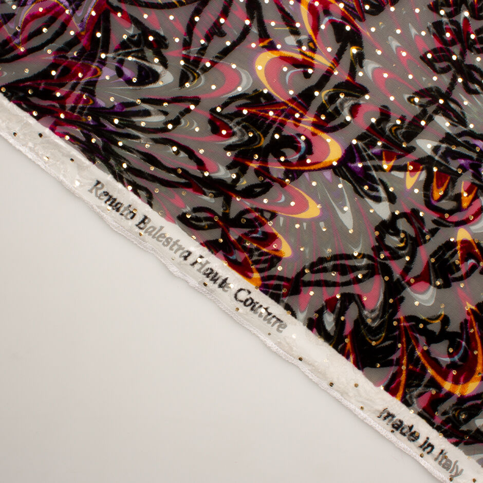 Pink, Orange, Black Laminated Devoré Velvet