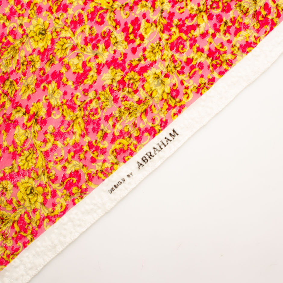 Fuchsia Pink & Yellow Floral Devoré Velvet