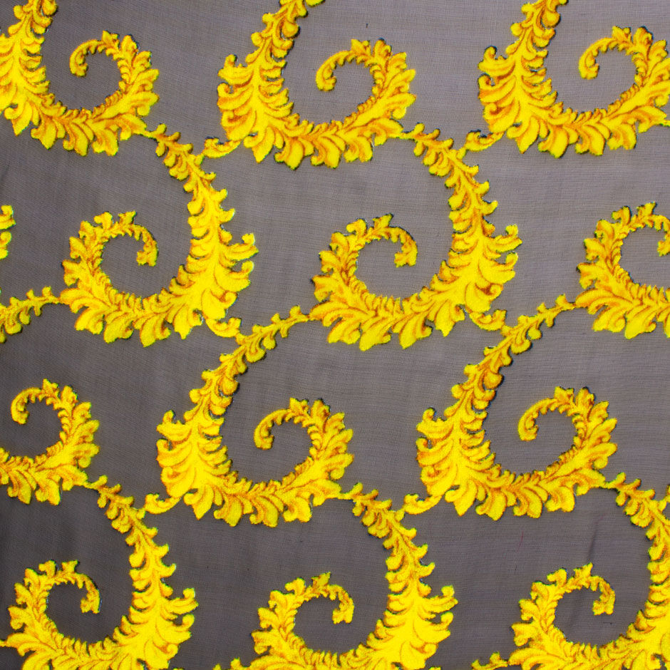 Yellow Gold Filigree Midnight Blue Devoré Velvet (A 2.70m Piece)