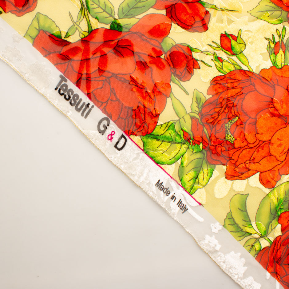 Large Red Floral Printed Yellow Velvet