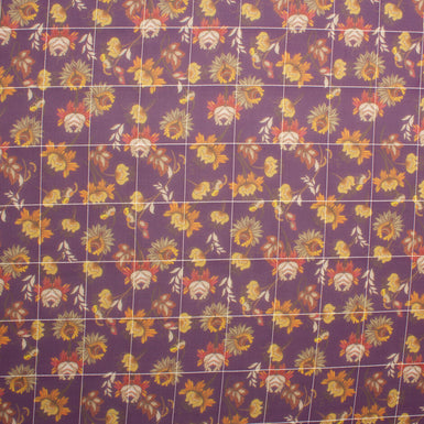 Yellow Floral Printed Purple Silk Georgette Jacquard