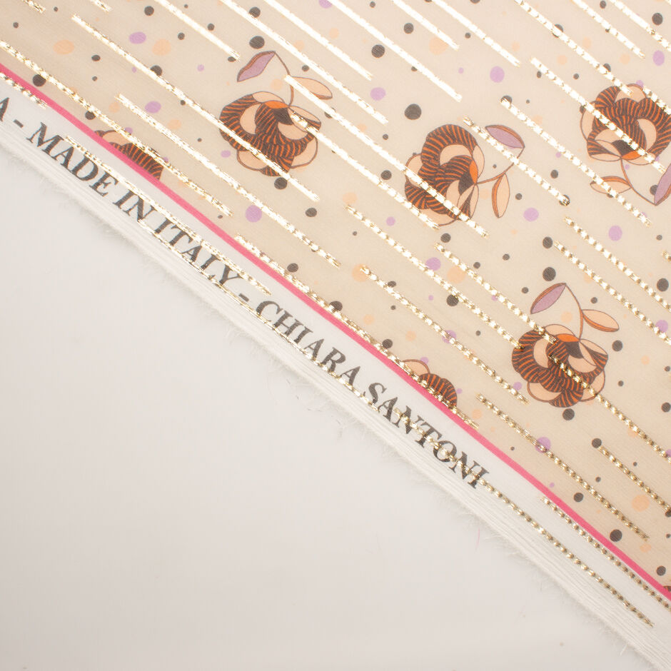 Floral Printed Nude Silk Metallic Chiffon