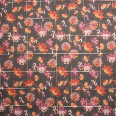 Pink & Orange Floral on Black Silk Georgette Jacquard