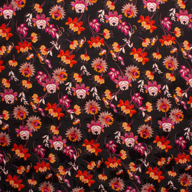 Rich Orange & Pink Floral on Black Silk Jacquard