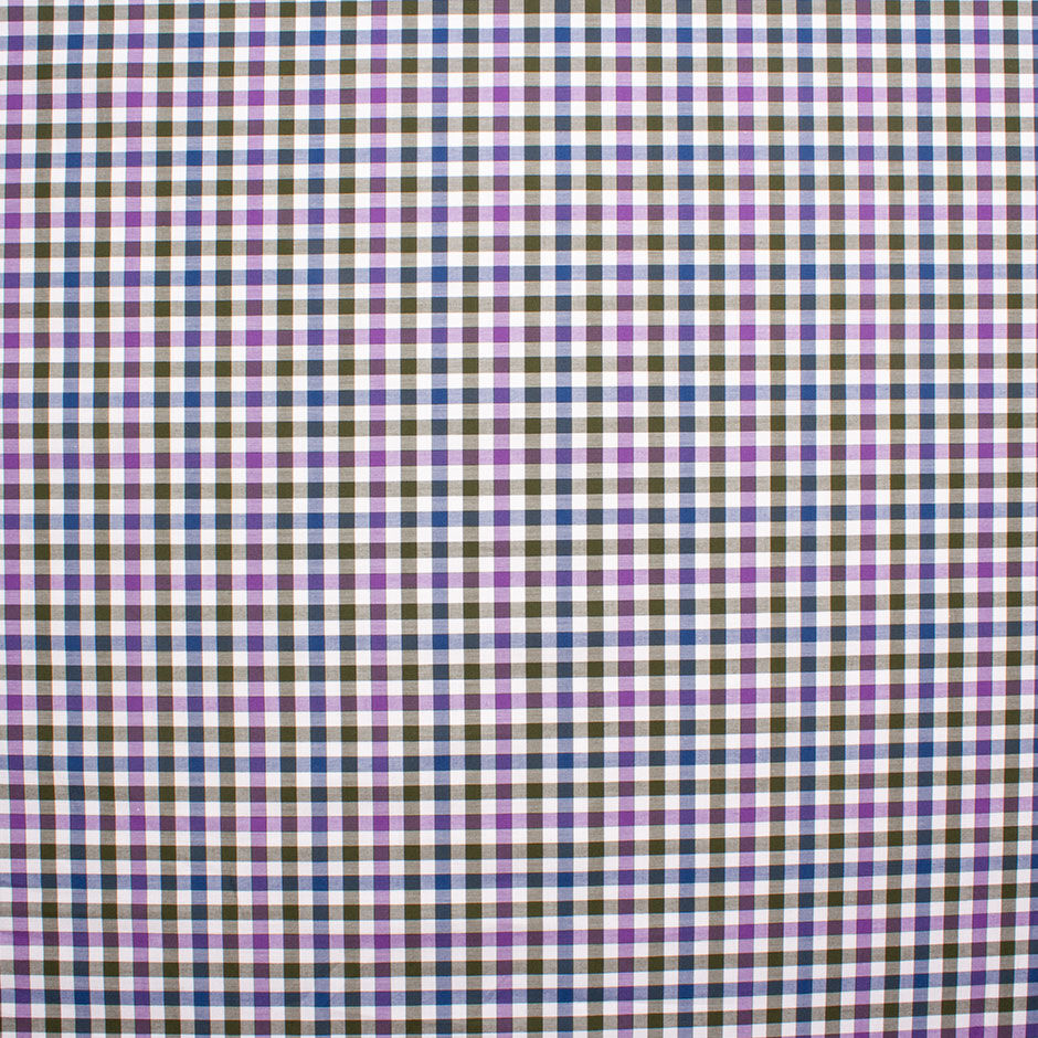 Grey, Blue & Purple Gingham Checkered Pure Cotton Shirting