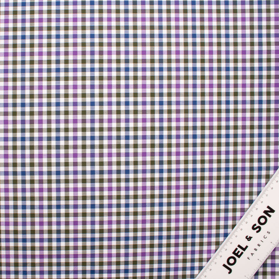 Grey, Blue & Purple Gingham Checkered Pure Cotton Shirting