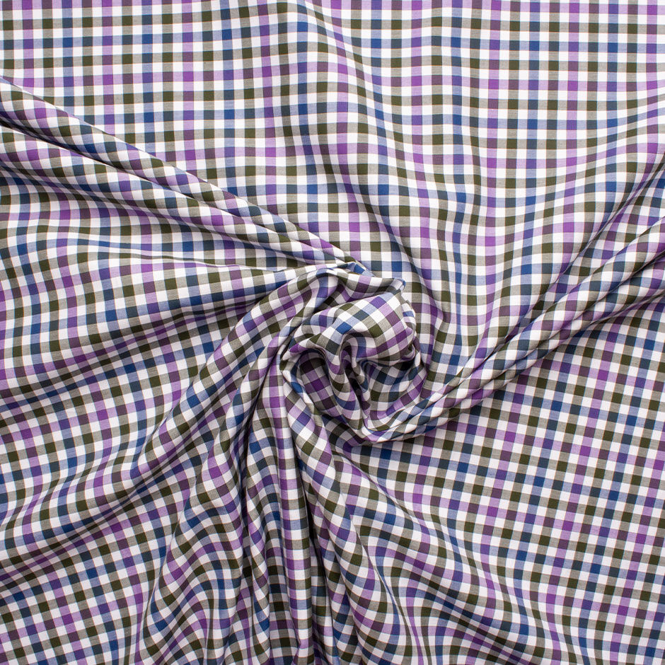 Grey, Blue & Purple Gingham Checkered Pure Cotton Shirting