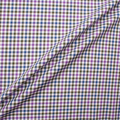 Grey, Blue & Purple Gingham Checkered Pure Cotton Shirting