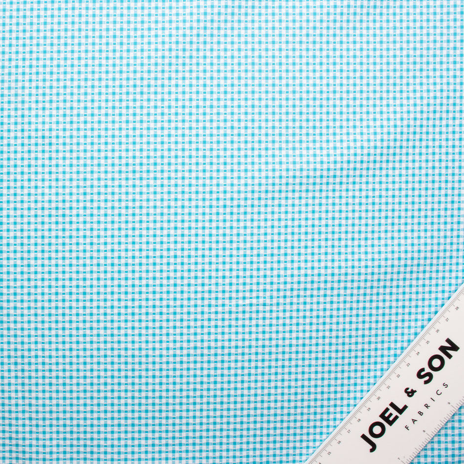 Turquoise Checkered Superfine Cotton Shirting Fabric