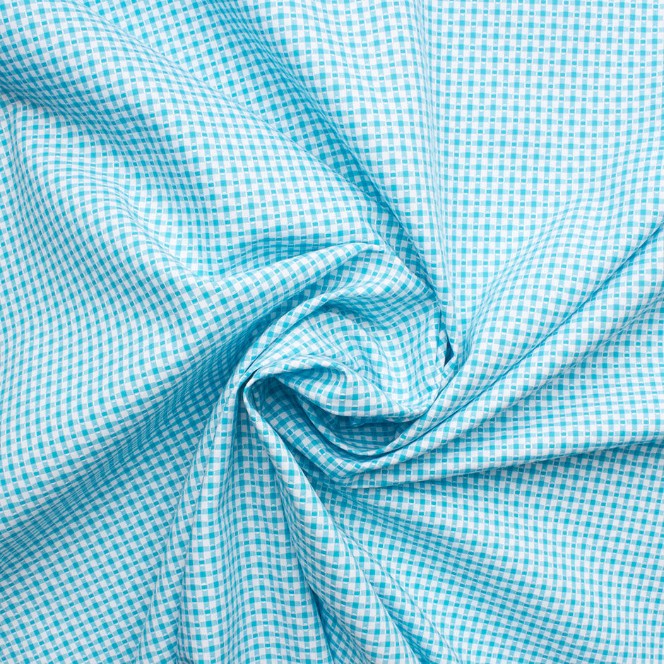 Turquoise Checkered Superfine Cotton Shirting Fabric