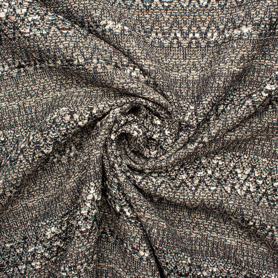 Midnight Blue & Grey Metallic Bouclé Fabric