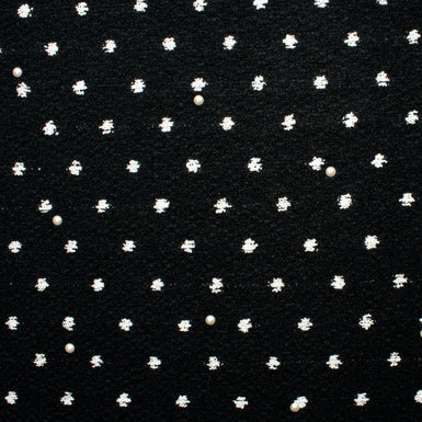 White Pearl & Spot Dark Blue Bouclé (A 2.30m Piece)